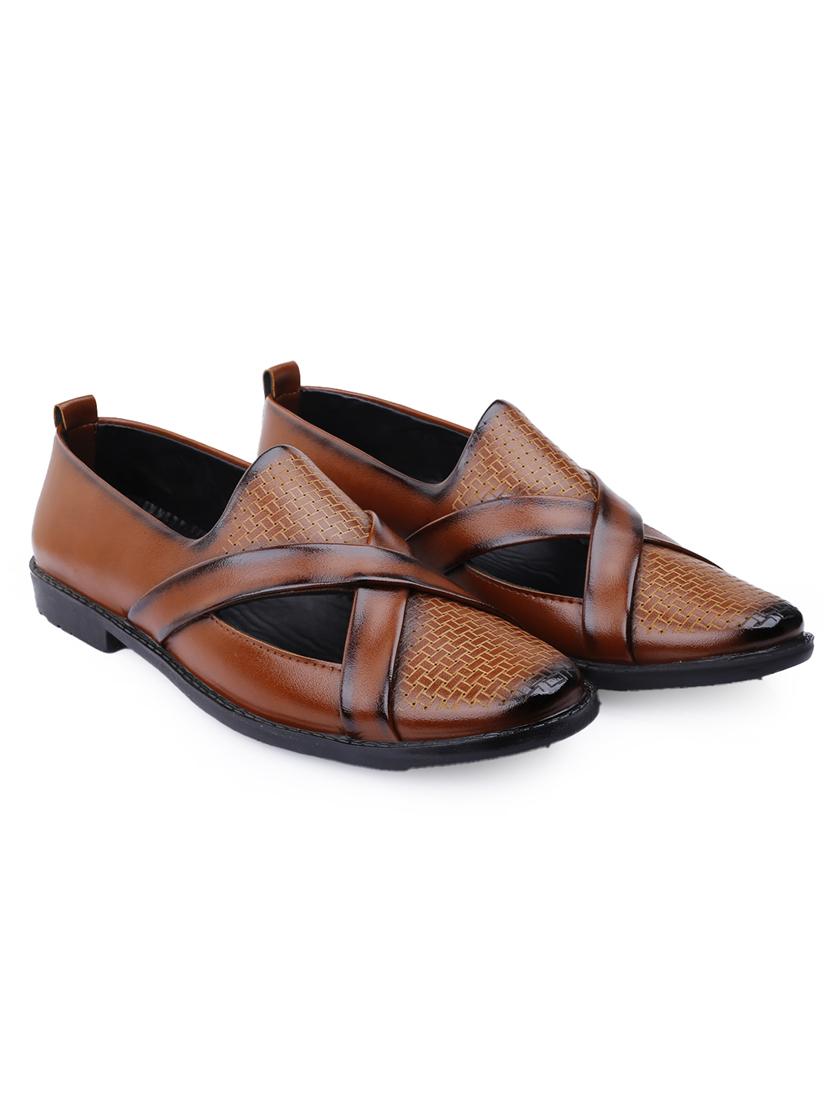 men tan slip on mojari - 21931601 - Standard Image - 2