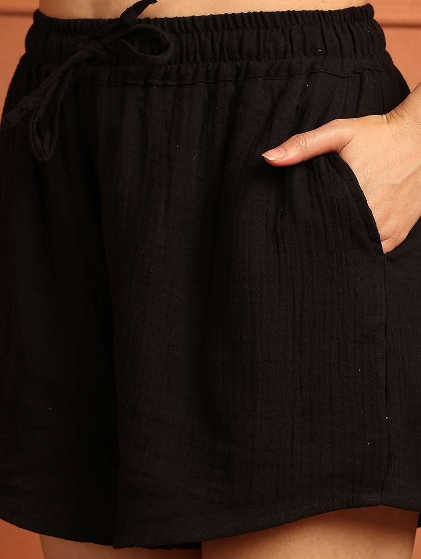 women black solid loungewear shorts - 21931751 -  Standard Image - 2
