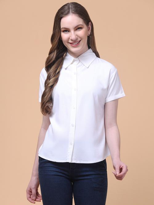 women solid collared short sleeve shirt - 21931945 -  Standard Image - 0