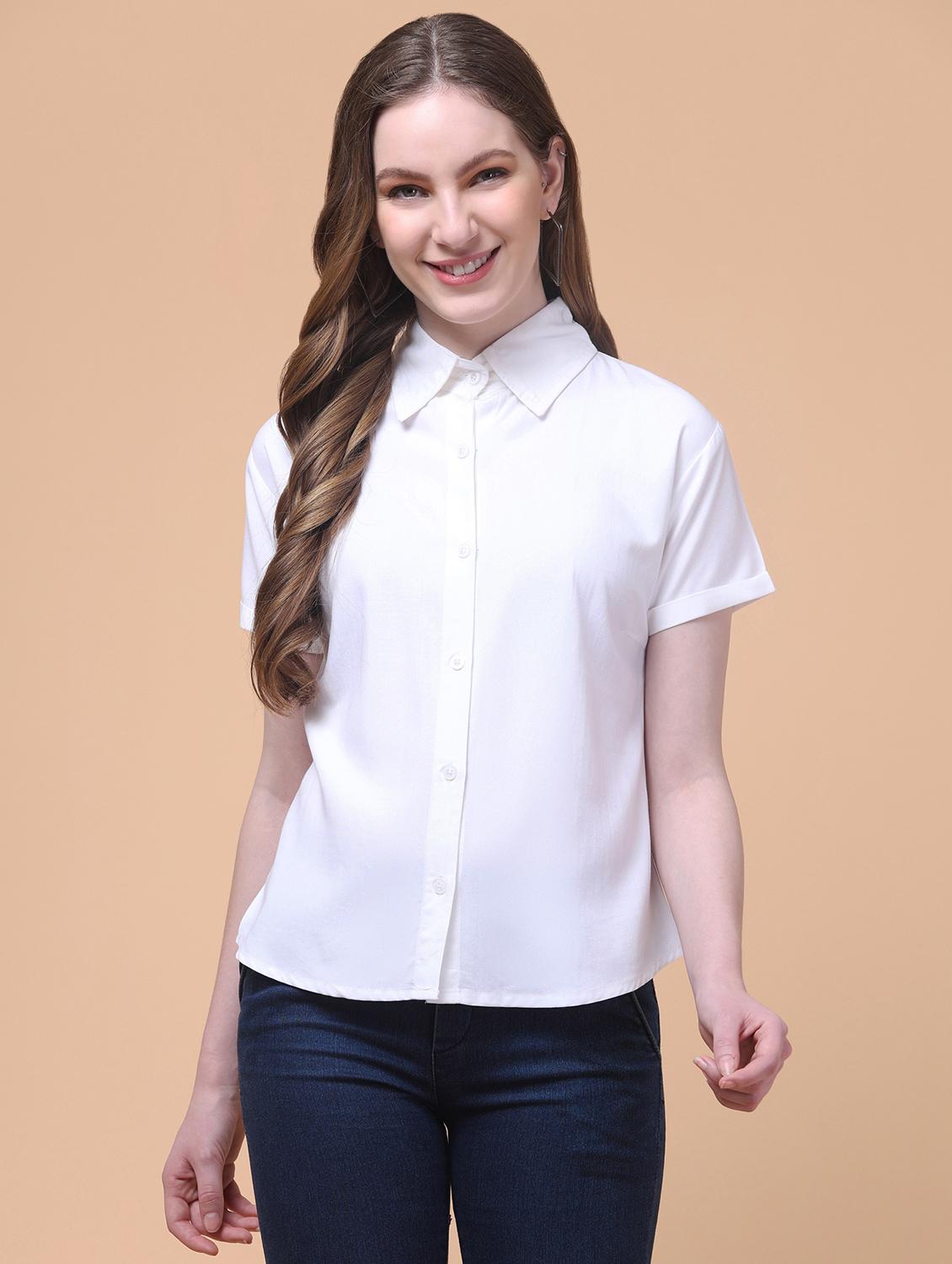 women solid collared short sleeve shirt - 21931945 -  Zoom Image - 0