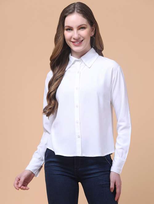 women solid collared long sleeve shirt