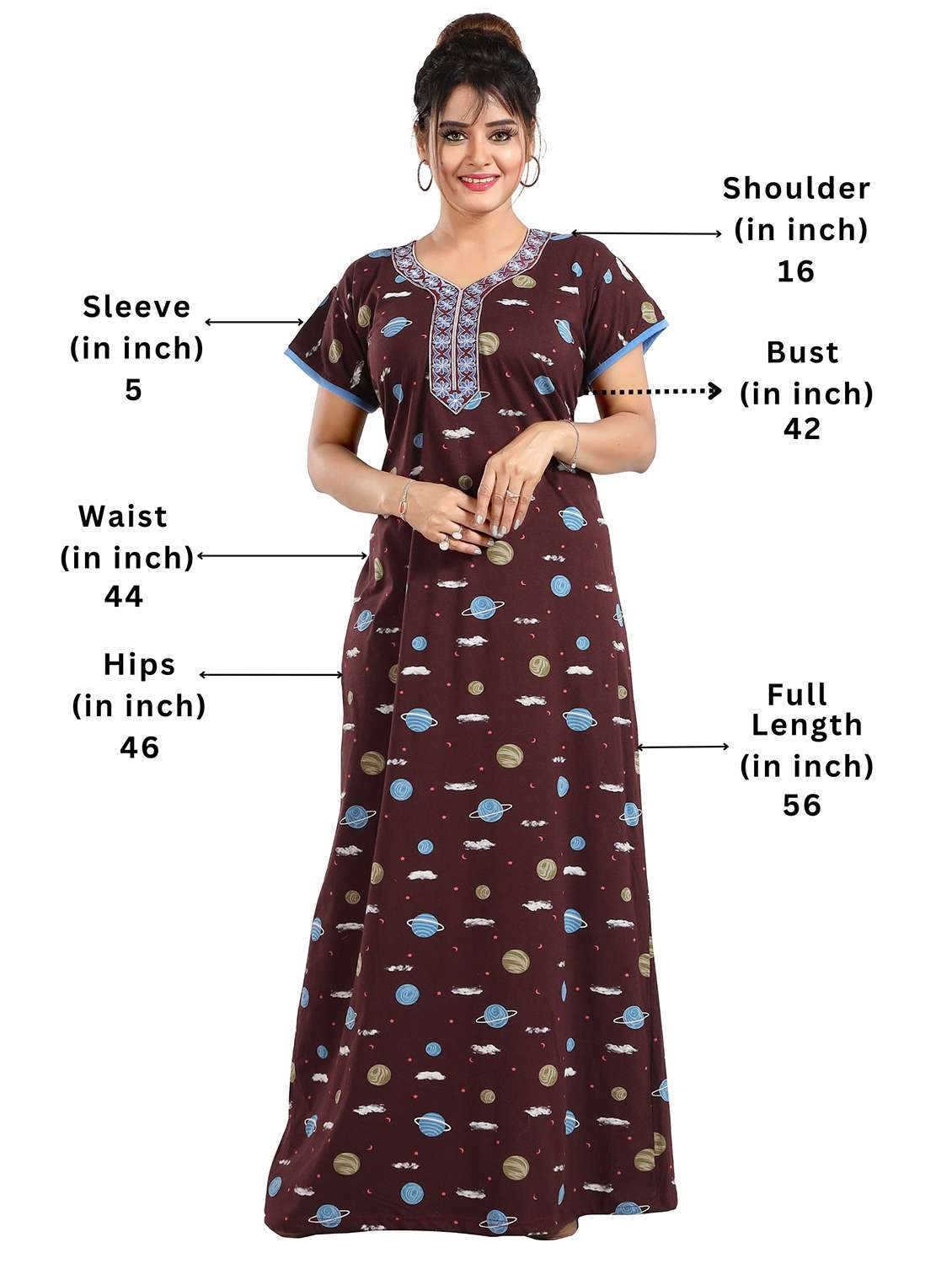 women printed short sleeves nighty - 21931965 -  Standard Image - 2