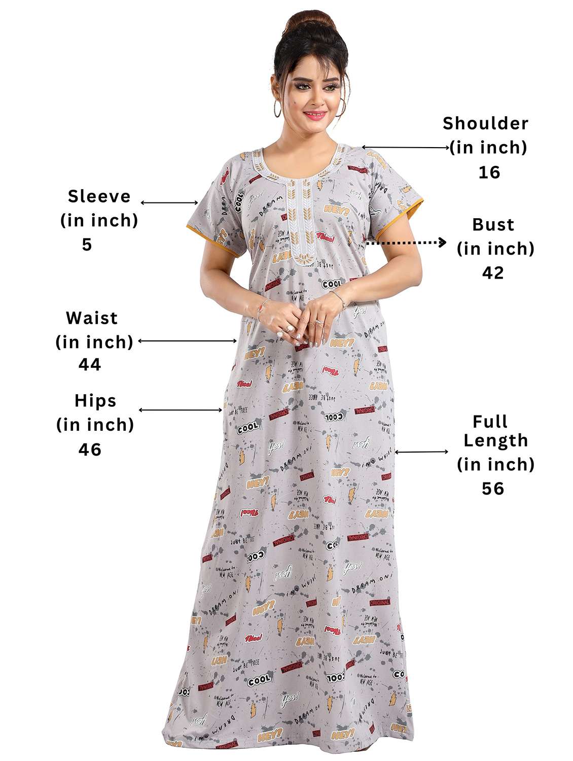 women printed short sleeves nighty - 21931966 -  Standard Image - 2