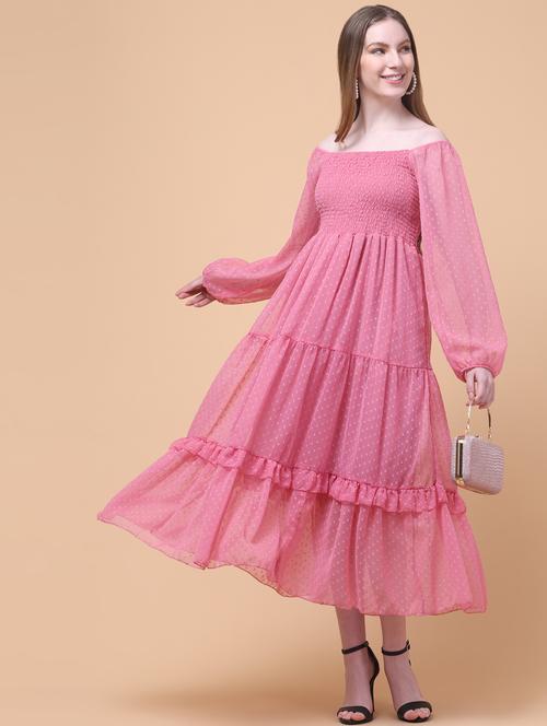 women self designed puff sleeve tiered dress - 21931973 - Standard Image - 0