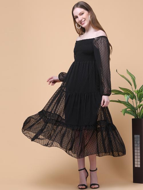 women self designed puff sleeve tiered dress - 21931975 -  Standard Image - 0