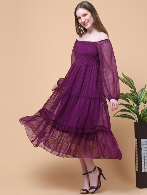 women self designed puff sleeve tiered dress - 21931976 -  Standard Image - 0