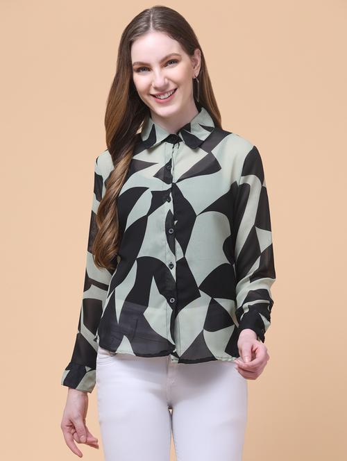 women printed collared long sleeve shirt - 21931985 -  Standard Image - 0
