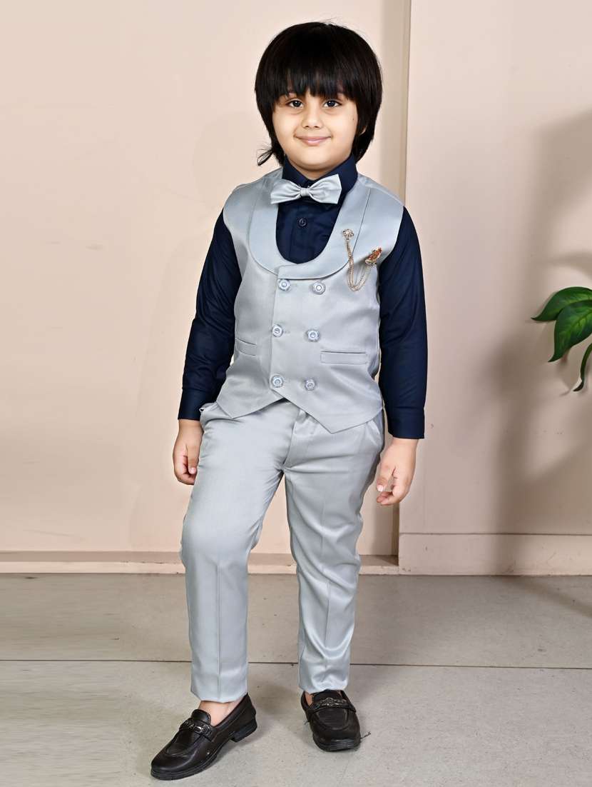 boys solid long sleeve two piece suit set