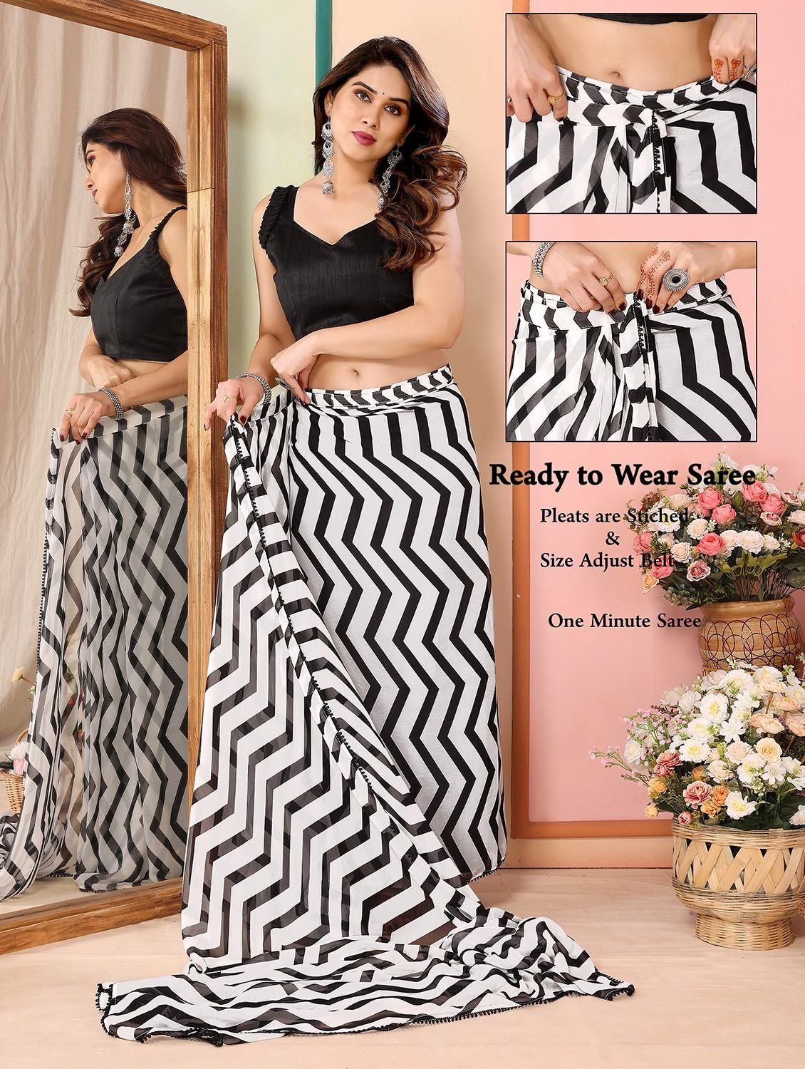 women chevron ready to wear saree with blouse - 21932083 - Standard Image - 2