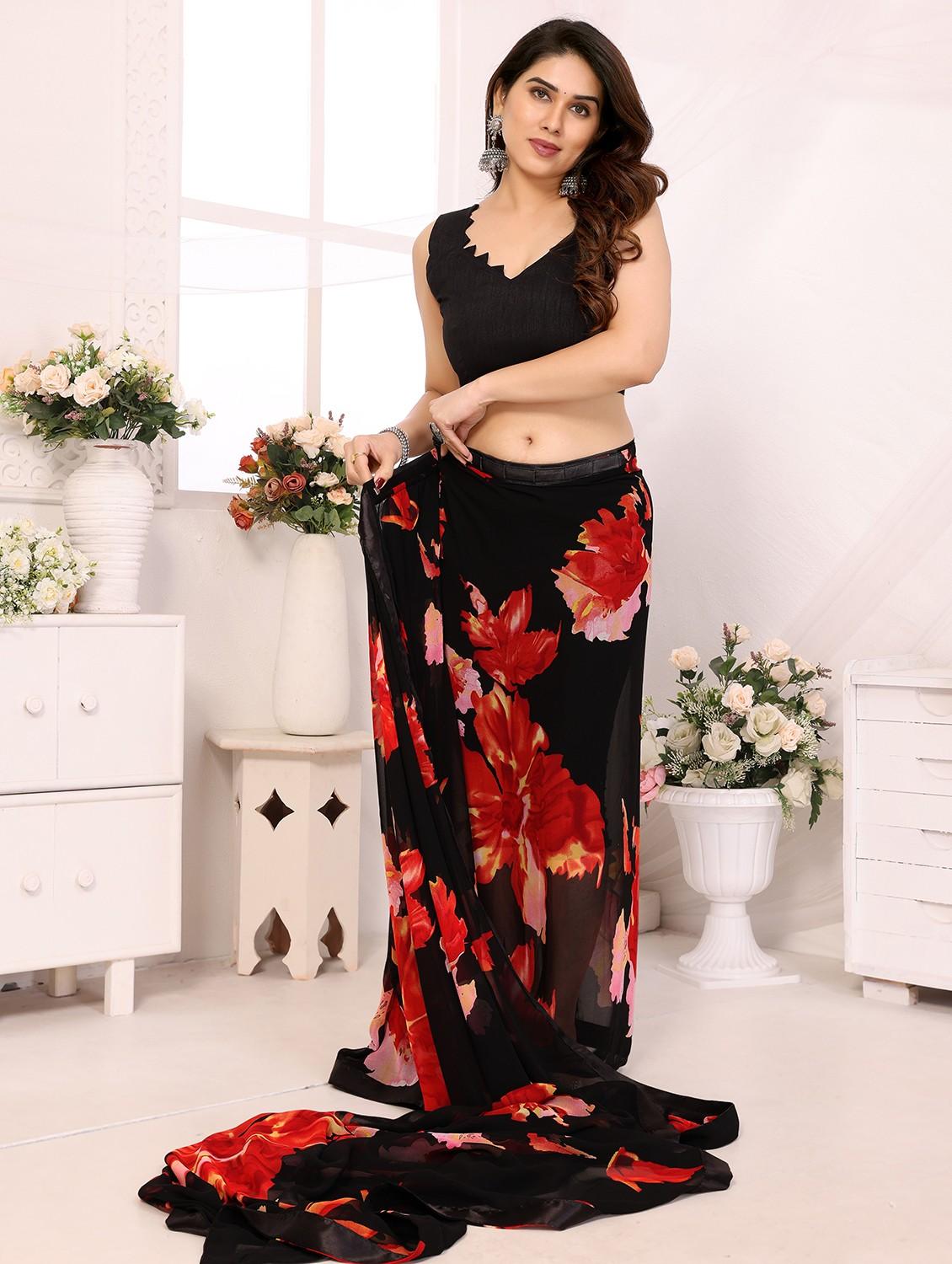women floral printed ready to wear saree with blouse - 21932108 - Standard Image - 2