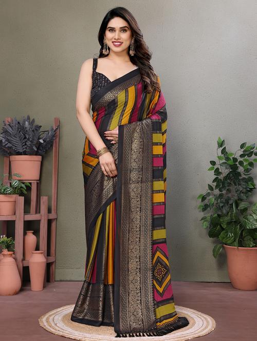 women striped printed saree with blouse - 21932117 -  Standard Image - 0