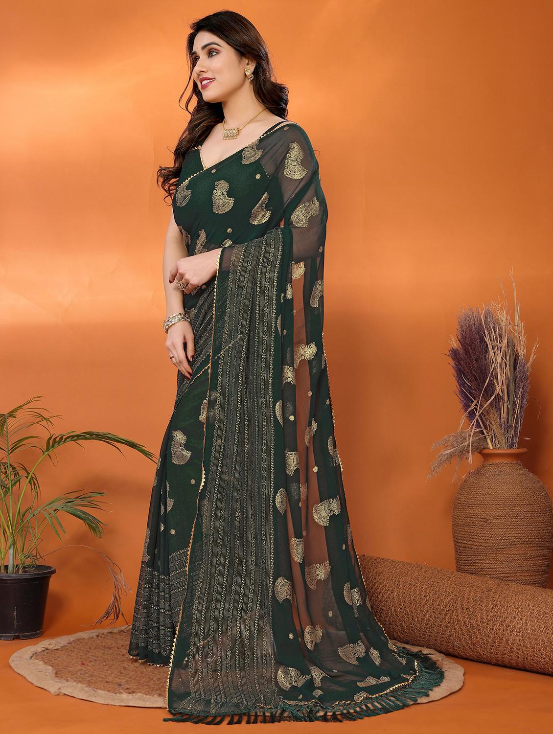 women foil printed saree with blouse - 21932125 - Standard Image - 2