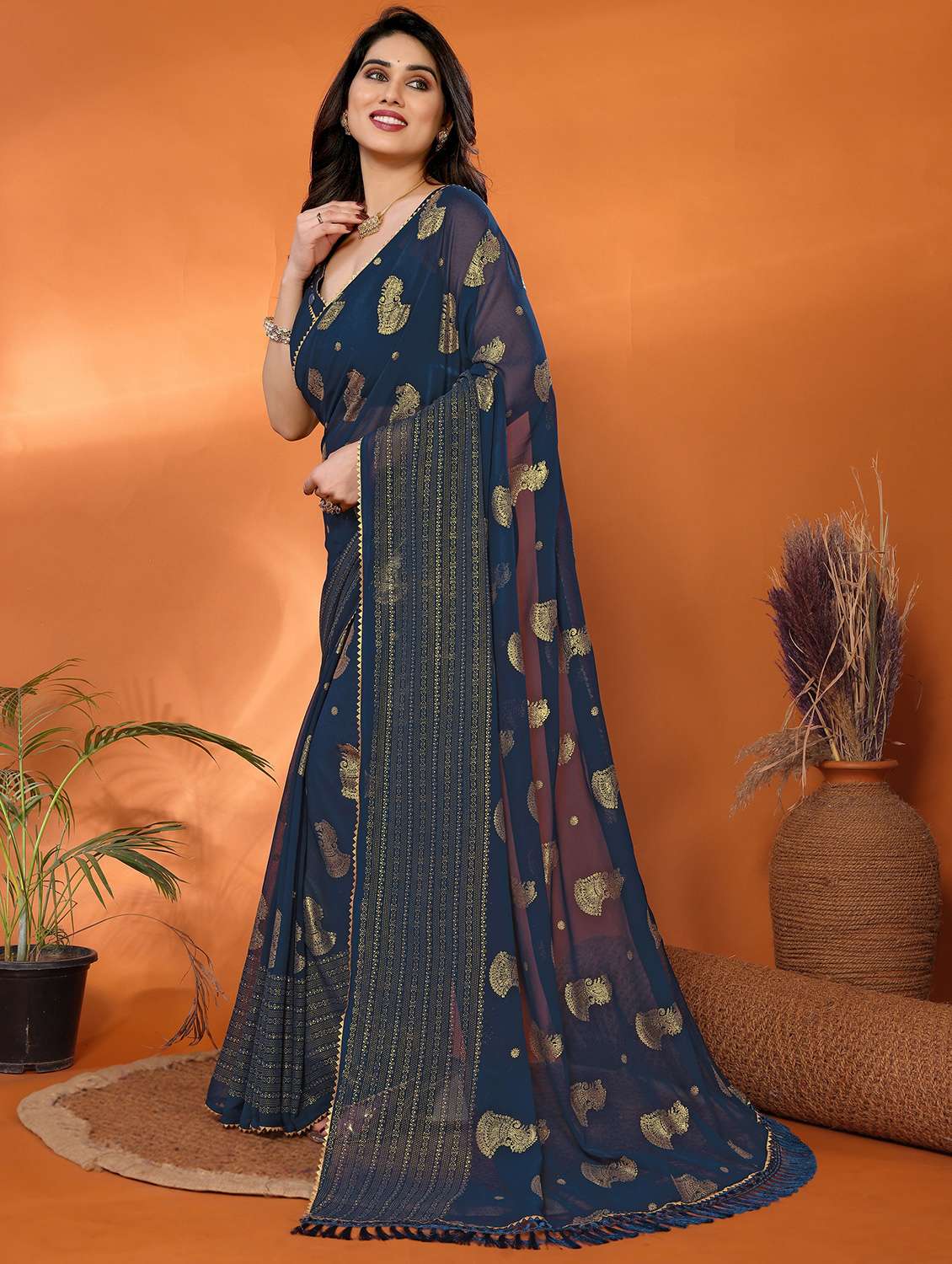 women foil printed saree with blouse - 21932126 -  Standard Image - 2