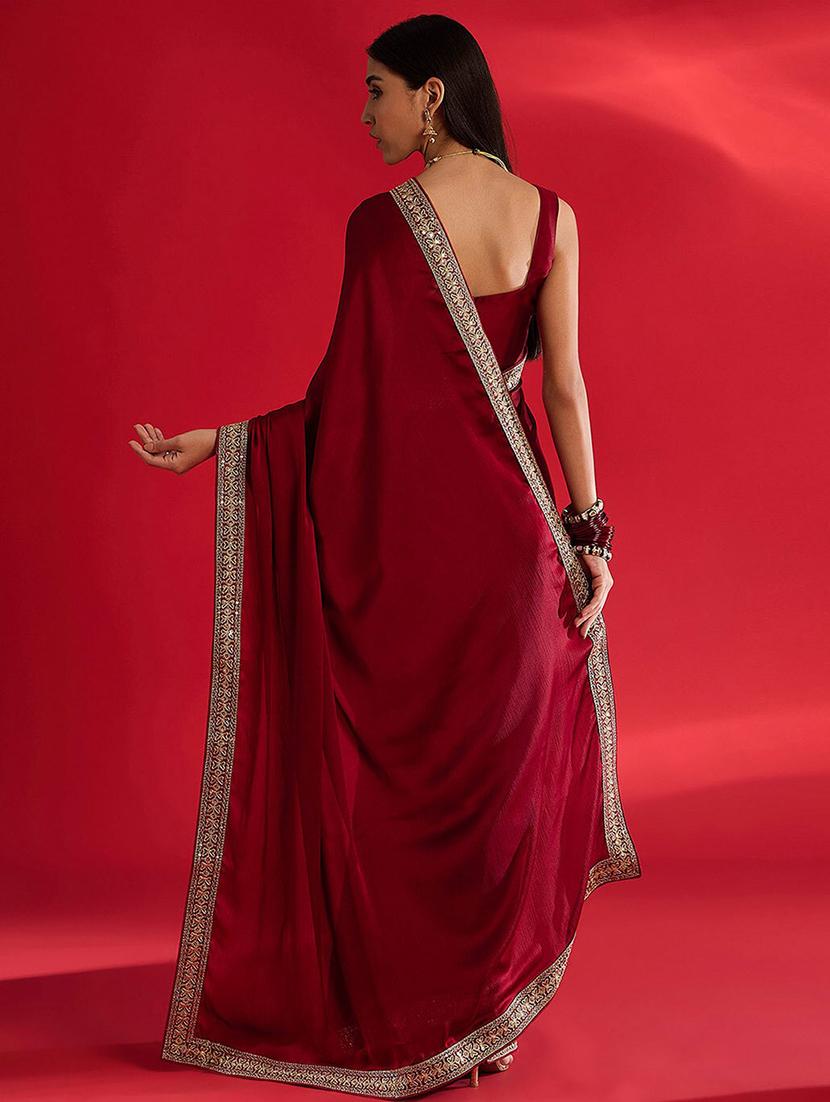 women solid with bordered saree with blouse - 21932136 - Standard Image - 2