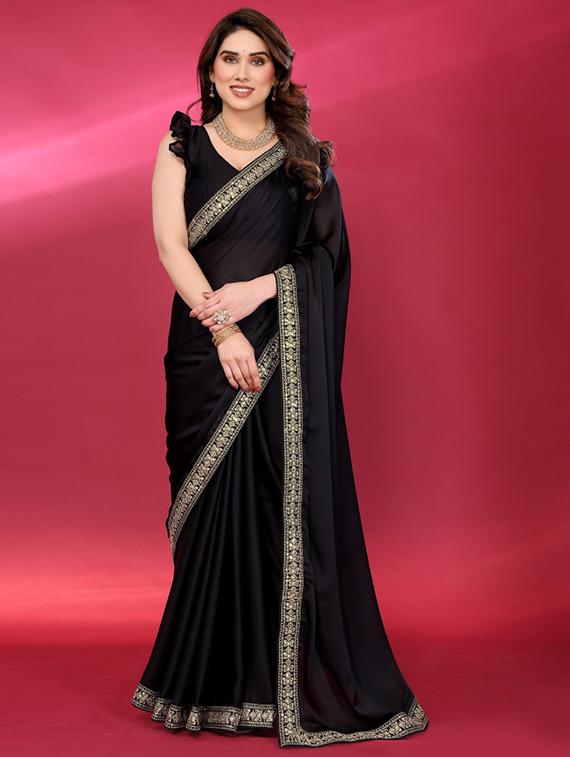 women solid with bordered saree with blouse - 21932137 - Zoom Image - 0