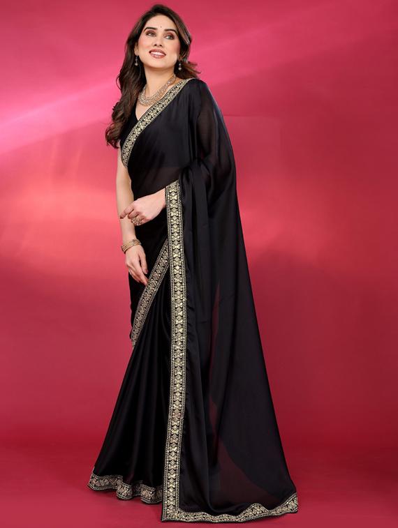 women solid with bordered saree with blouse - 21932137 - Standard Image - 2