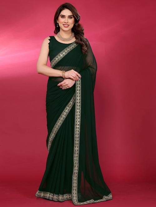 women solid with bordered saree with blouse - 21932139 - Standard Image - 0