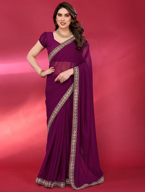 women solid with bordered saree with blouse - 21932140 - Standard Image - 0