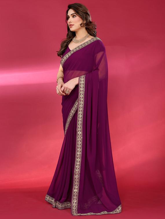 women solid with bordered saree with blouse - 21932140 - Standard Image - 2