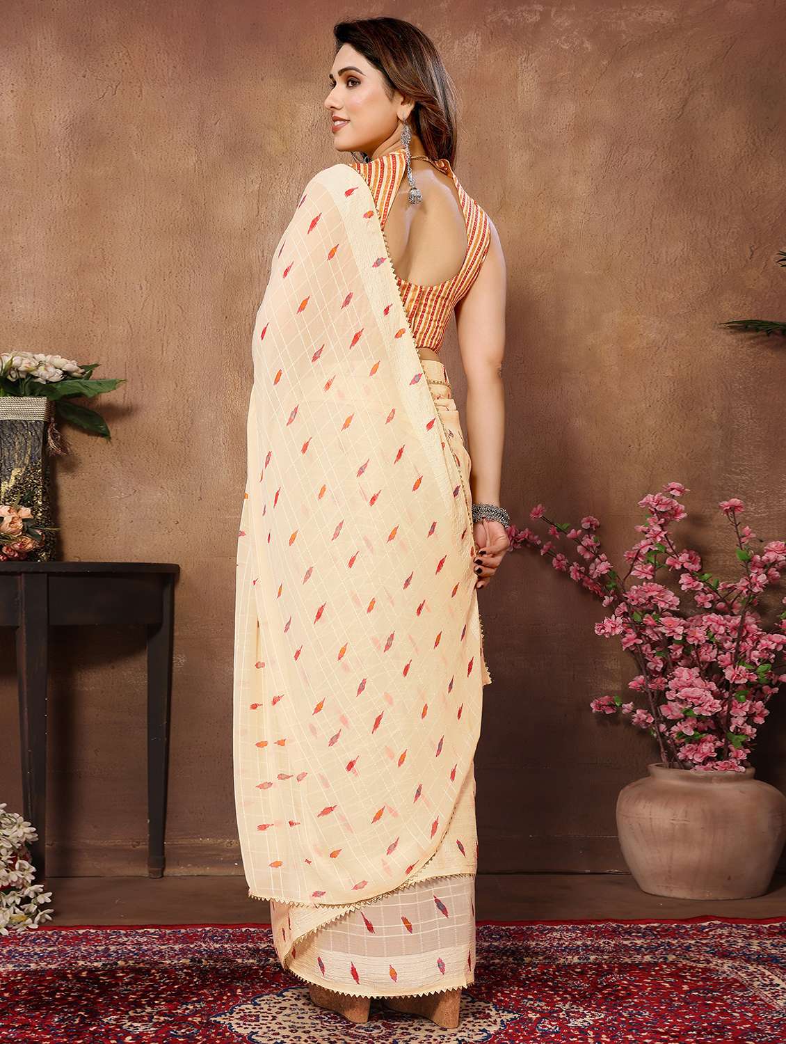 women cream ready to wear saree with blouse - 21932165 - Standard Image - 2