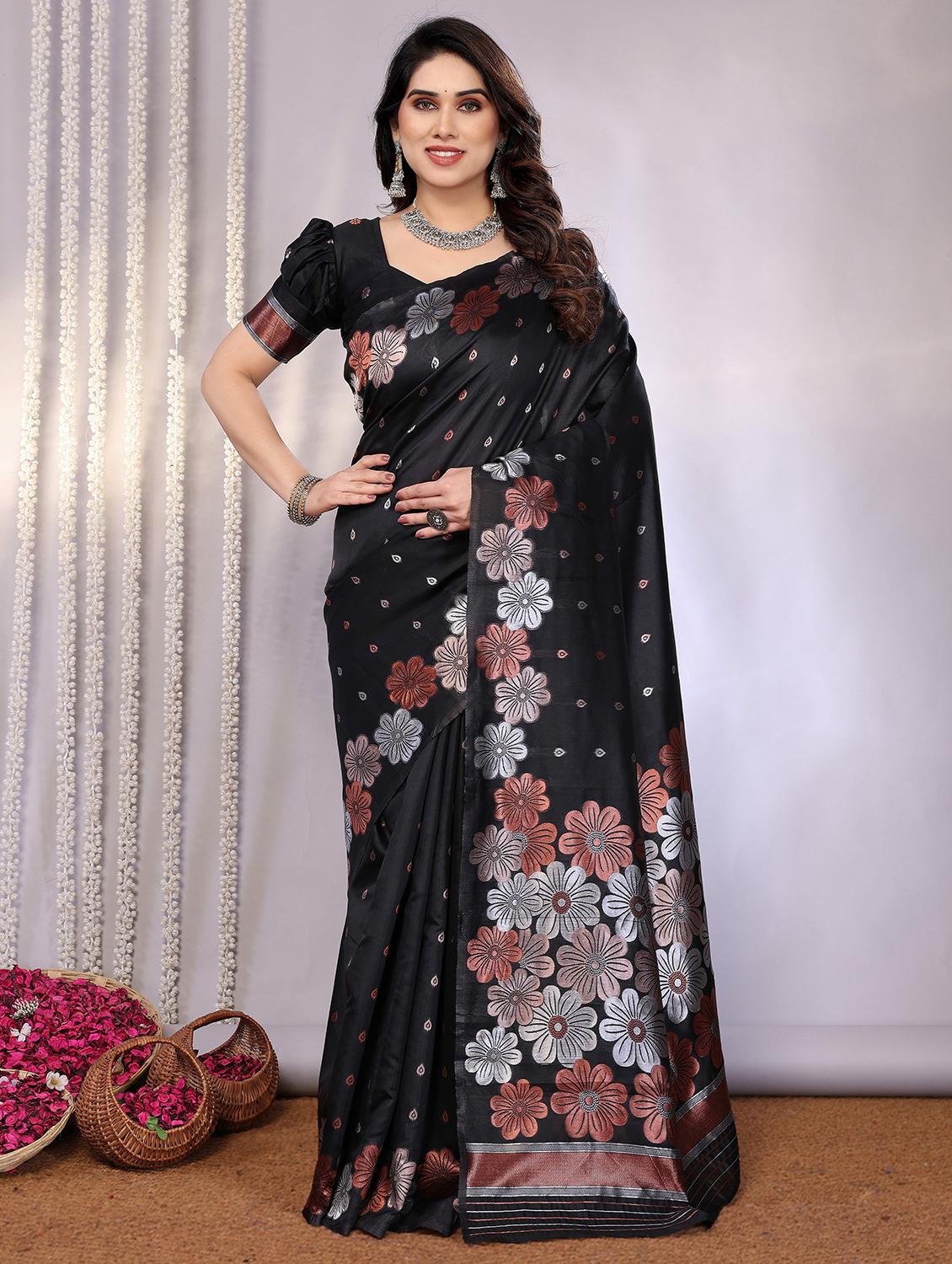 women black banarasi saree with blouse - 21932175 - Zoom Image - 0