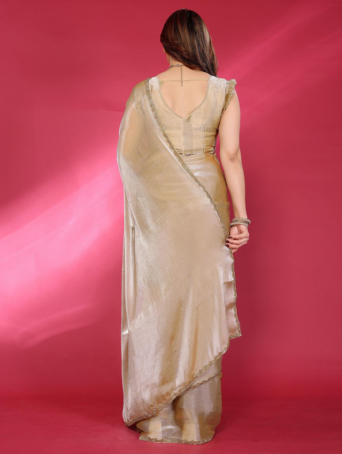 women solid plain embellished bordered saree with blouse - 21932179 - Standard Image - 2