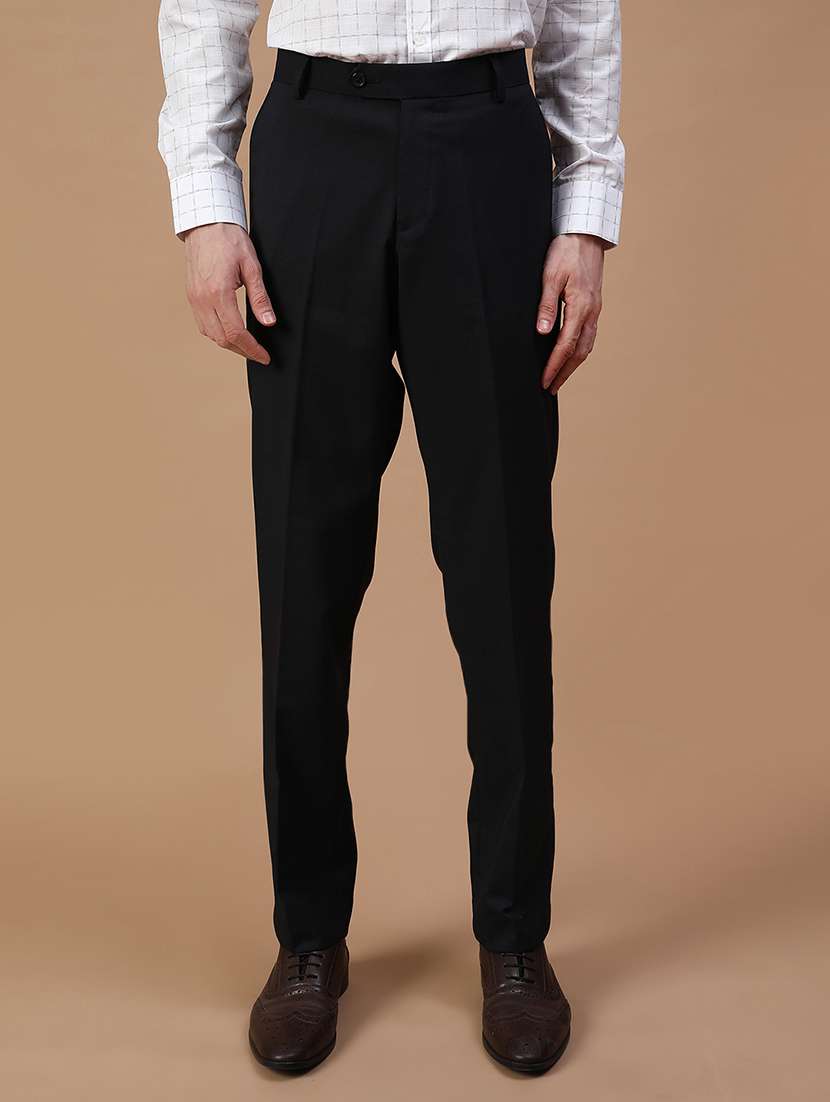 men solid mid rise flat front formal trouser