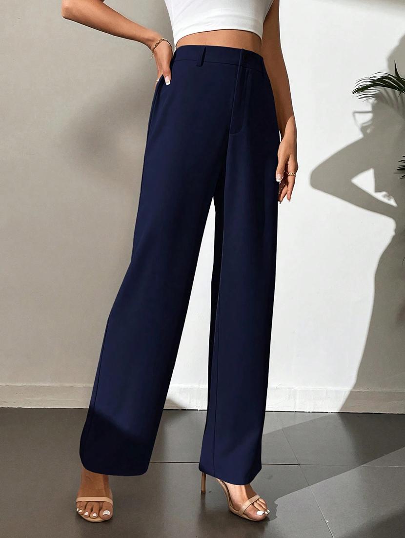 women solid high rise straight fit trouser - 21932428 - Standard Image - 2