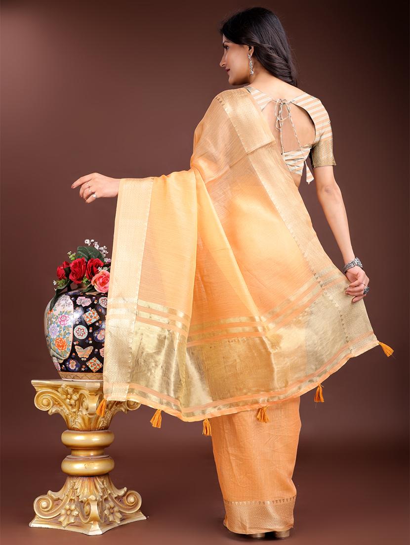 women solid with bordered ready to wear saree with blouse - 21932434 - Standard Image - 2