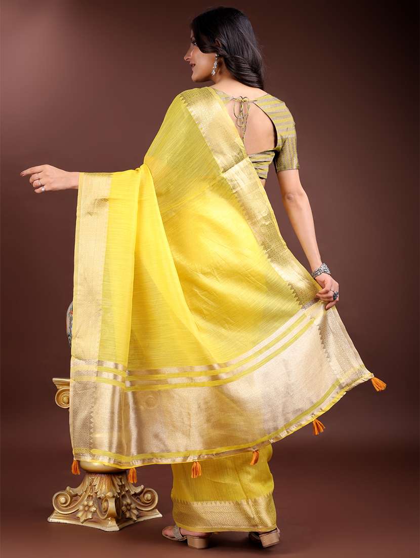 women solid with bordered ready to wear saree with blouse - 21932435 -  Standard Image - 2