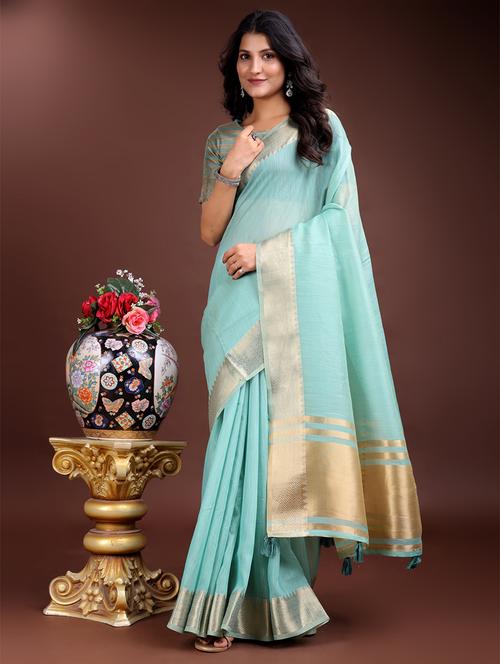 women solid with bordered ready to wear saree with blouse - 21932437 - Standard Image - 0