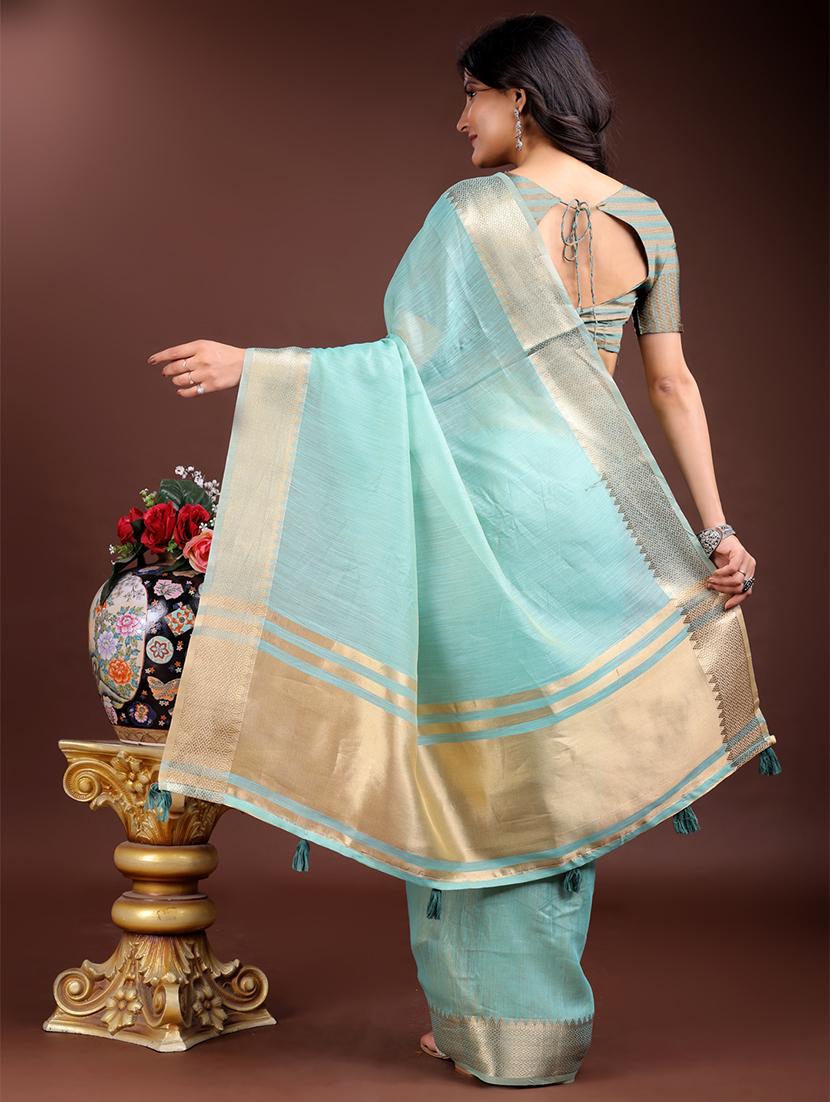 women solid with bordered ready to wear saree with blouse - 21932437 - Standard Image - 2