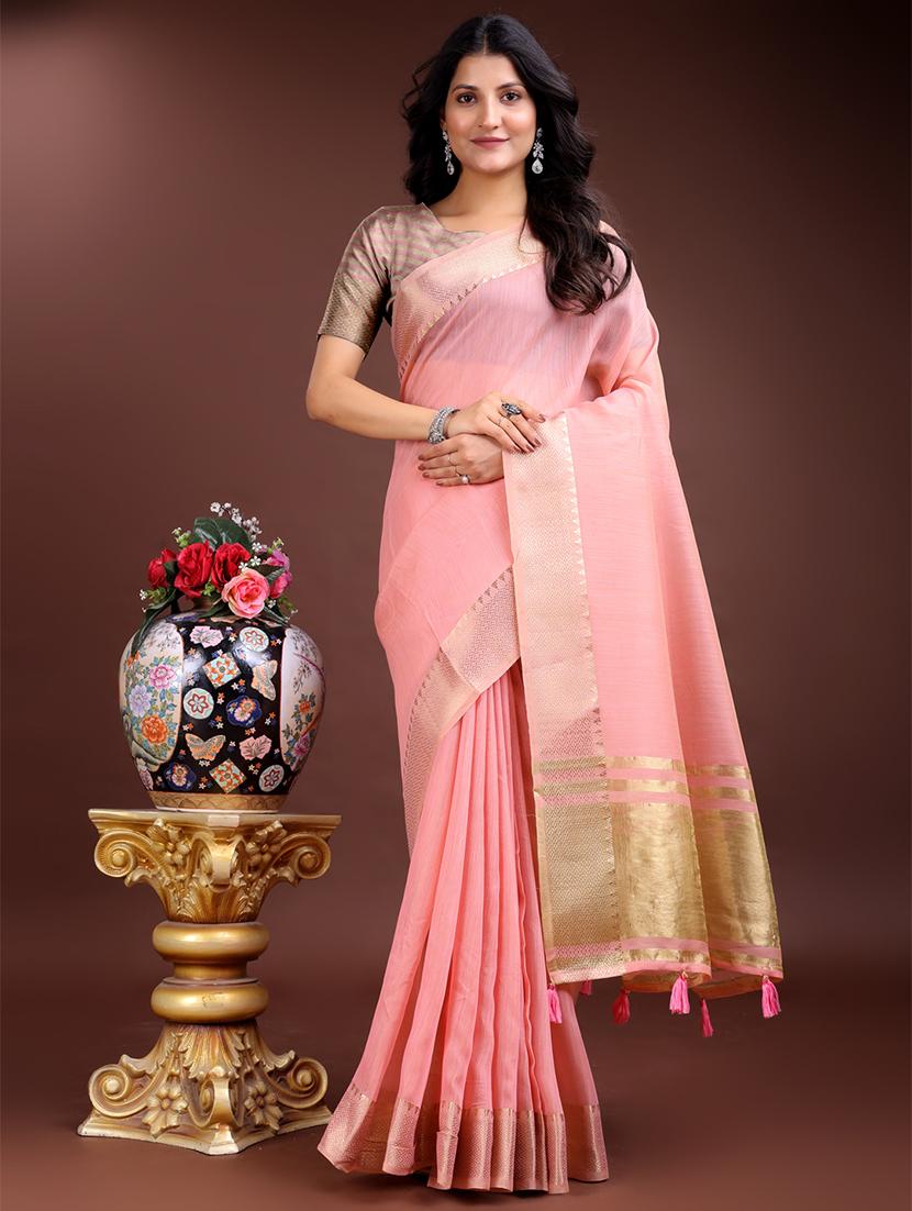 women solid with bordered ready to wear saree with blouse - 21932438 - Zoom Image - 0