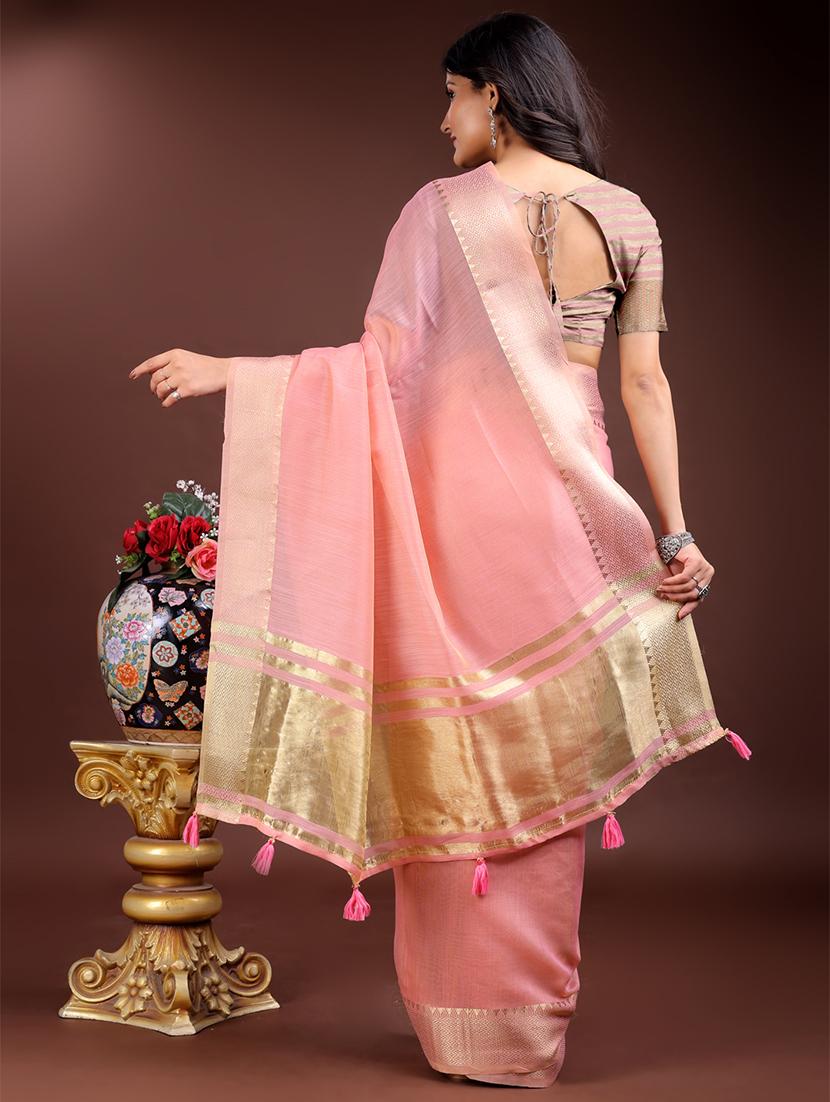 women solid with bordered ready to wear saree with blouse - 21932438 - Standard Image - 2