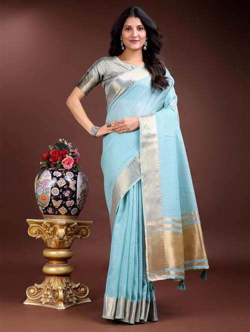women solid with bordered ready to wear saree with blouse - 21932440 -  Standard Image - 0