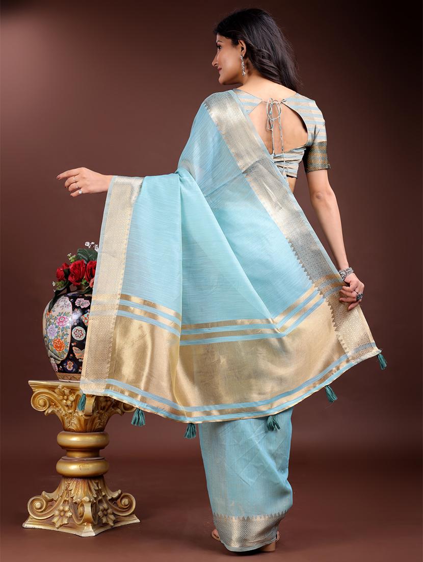 women solid with bordered ready to wear saree with blouse - 21932440 - Standard Image - 2