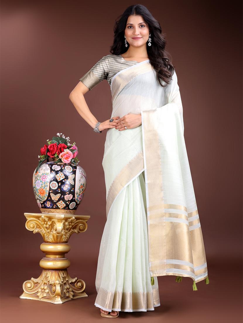 women solid with bordered ready to wear saree with blouse - 21932441 -  Zoom Image - 0