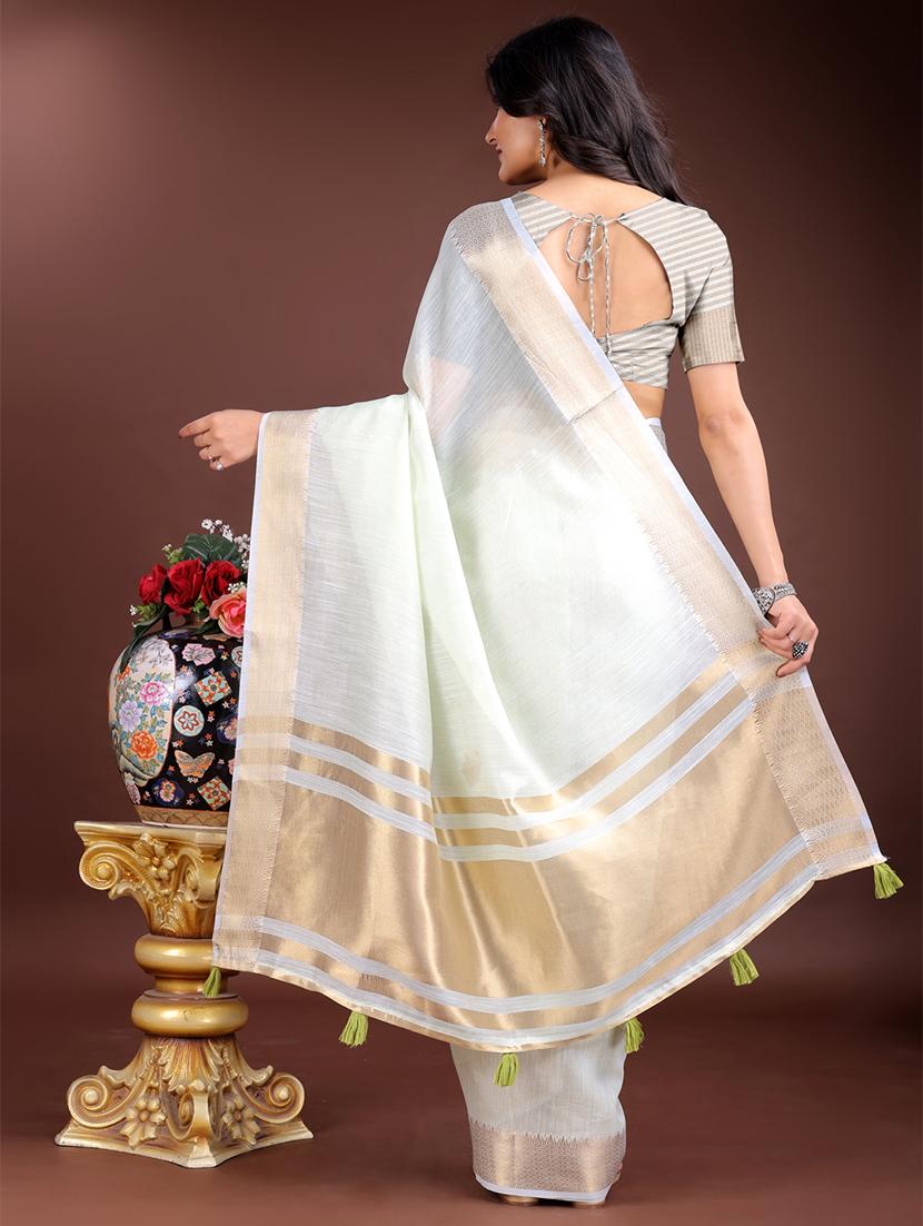 women solid with bordered ready to wear saree with blouse - 21932441 - Standard Image - 2