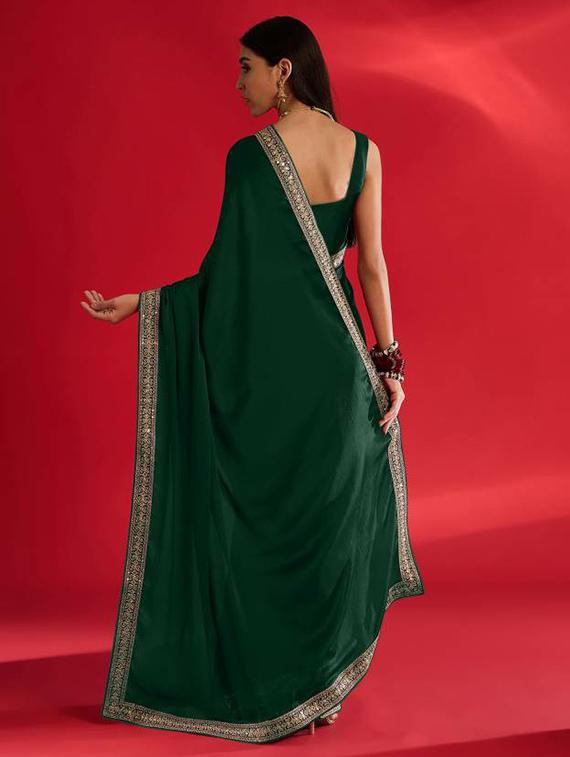 women solid with bordered saree with blouse - 21932450 - Standard Image - 2
