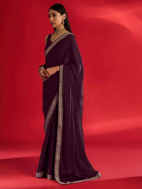 women solid with bordered saree with blouse - 21932451 - Standard Image - 2