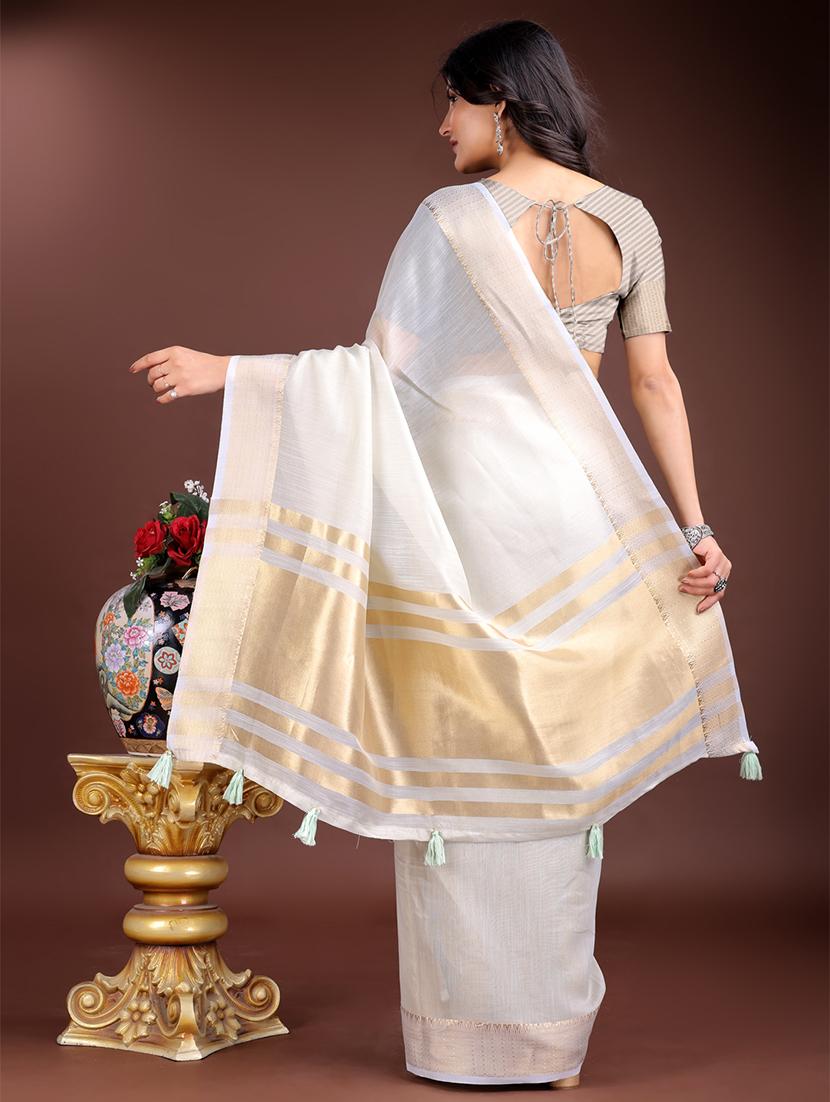 women solid with bordered ready to wear saree with blouse - 21932487 - Standard Image - 2