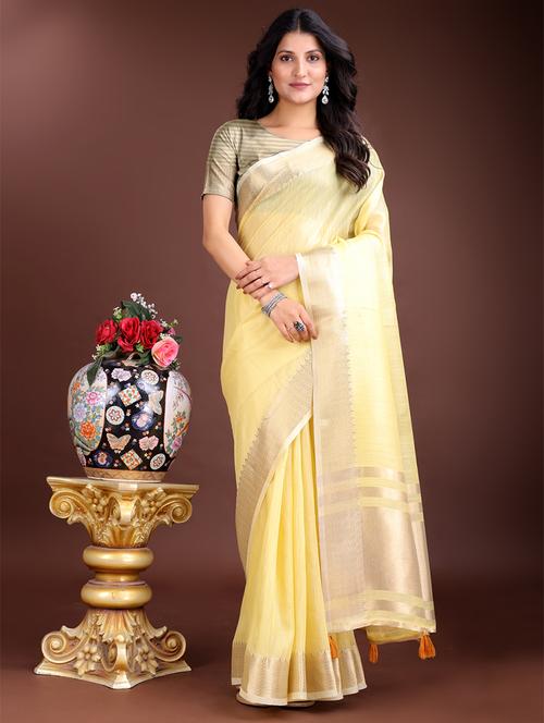 women solid with bordered ready to wear saree with blouse - 21932488 - Standard Image - 0