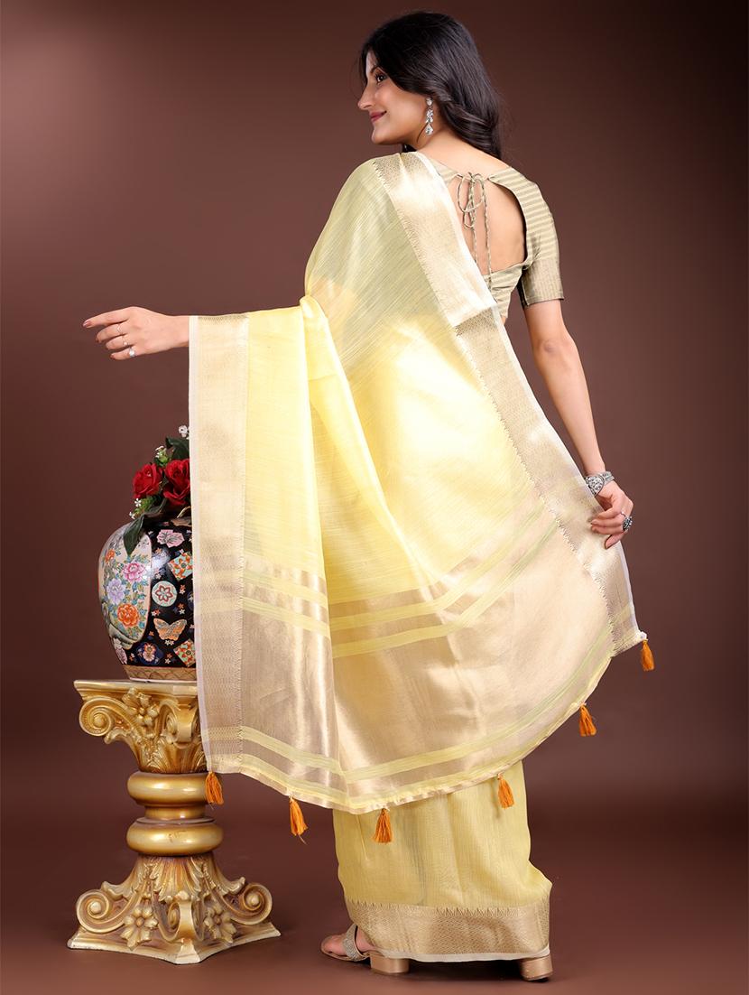 women solid with bordered ready to wear saree with blouse - 21932488 - Standard Image - 2