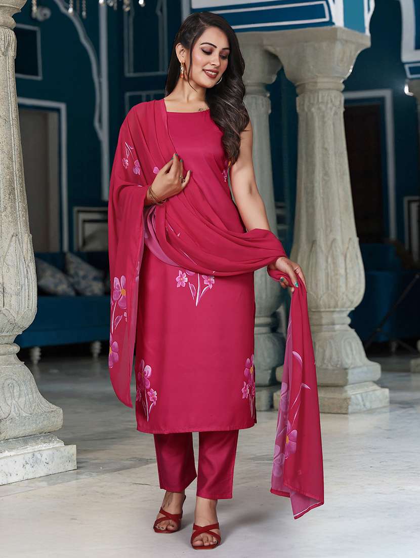 women floral printed sleeveless kurta pant with dupatta set