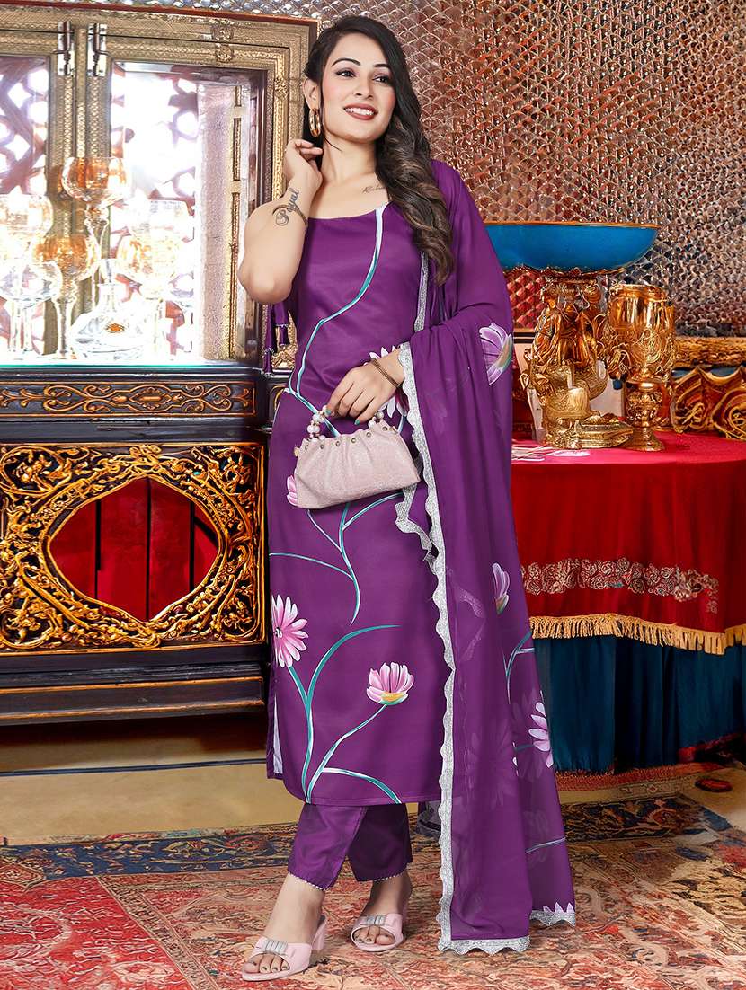 women floral printed sleeveless kurta pant with dupatta set