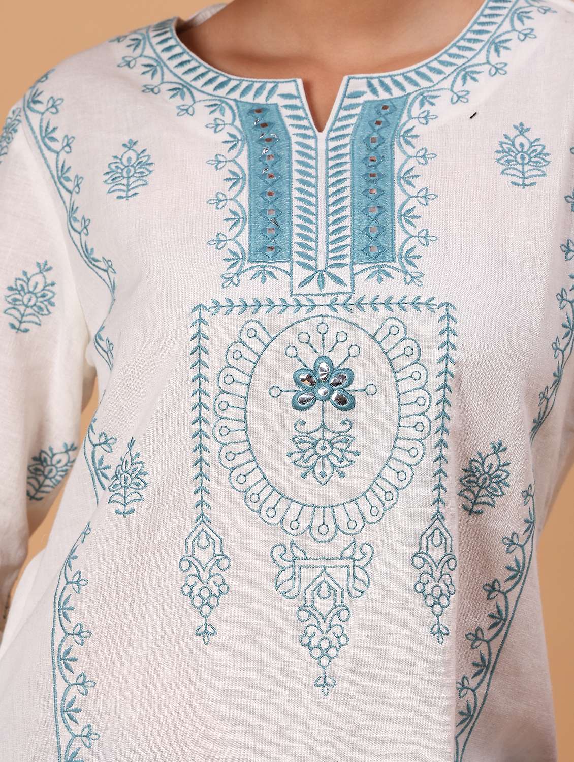 women embroidered notch neck a-line kurti - 21932545 -  Standard Image - 2