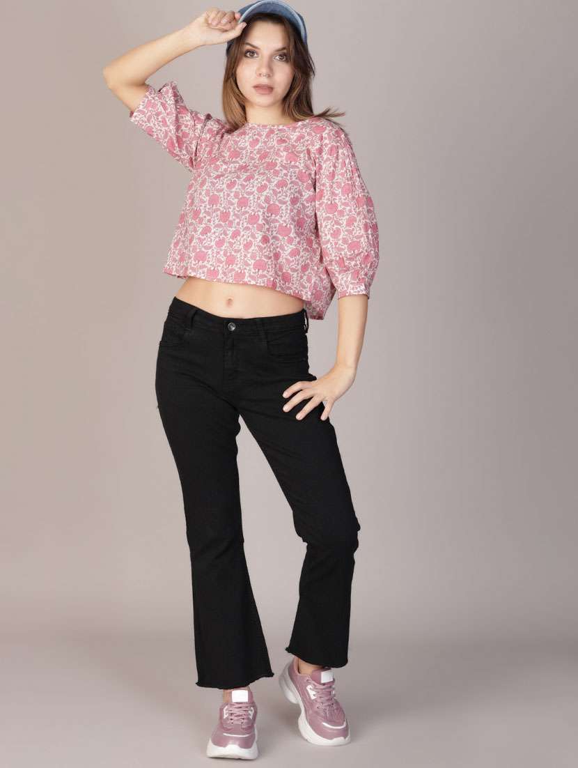 women printed puff sleeve crop top - 21932616 -  Standard Image - 2