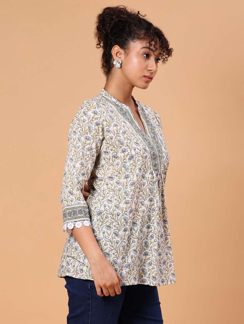 women printed three quarter sleeve kurti - 21932686 -  Standard Image - 2