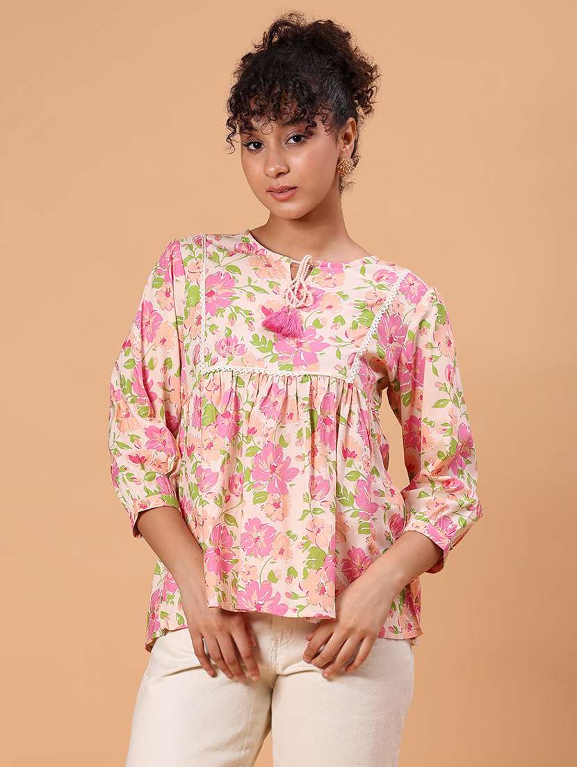 women printed three quarter sleeve kurti