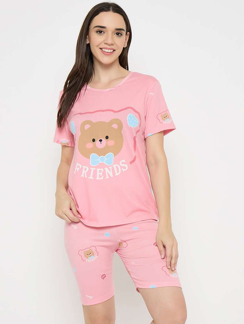 women printed nightwear shorts set